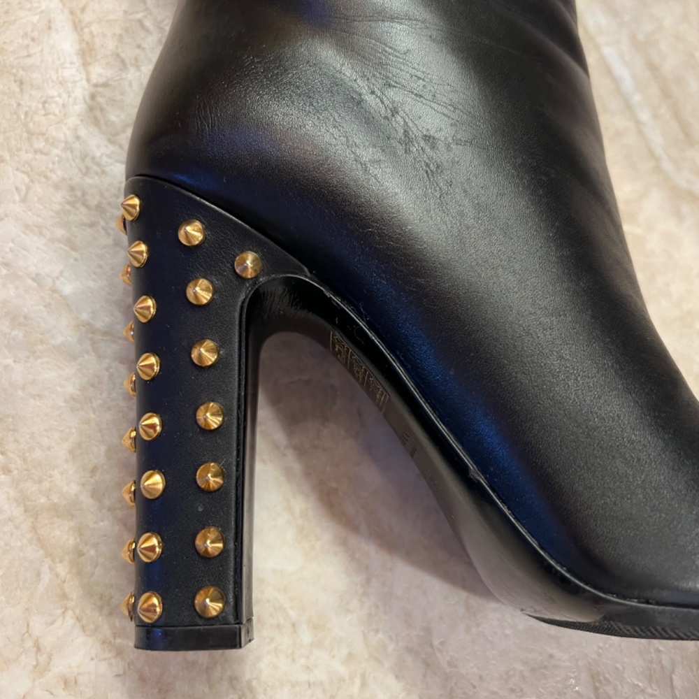 GUCCI Rodano black leather gold studded heel boots - Picture 3 of 14